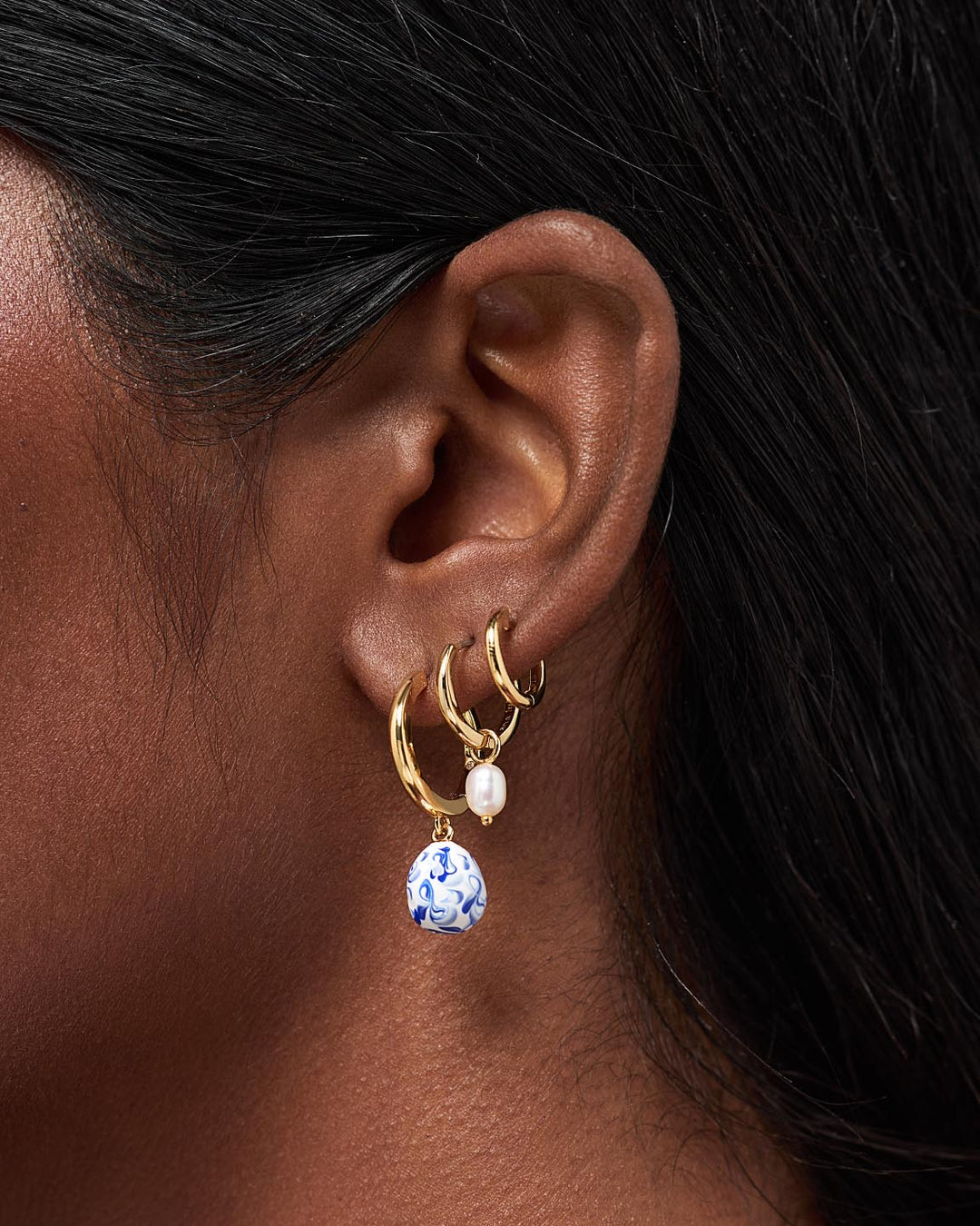 Drop Earrings - Lainey Medium Marble Blue