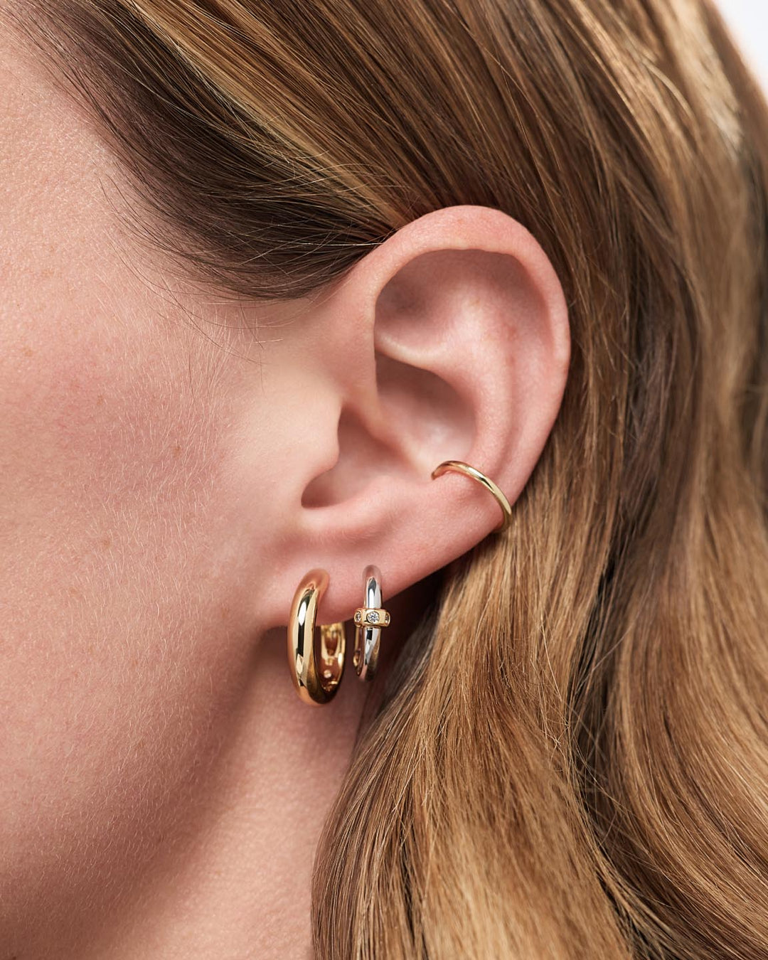 14K Gold Rhodium Plated Two Tone Edgy Hoop Earrings For Women Ana Luisa Cyrus