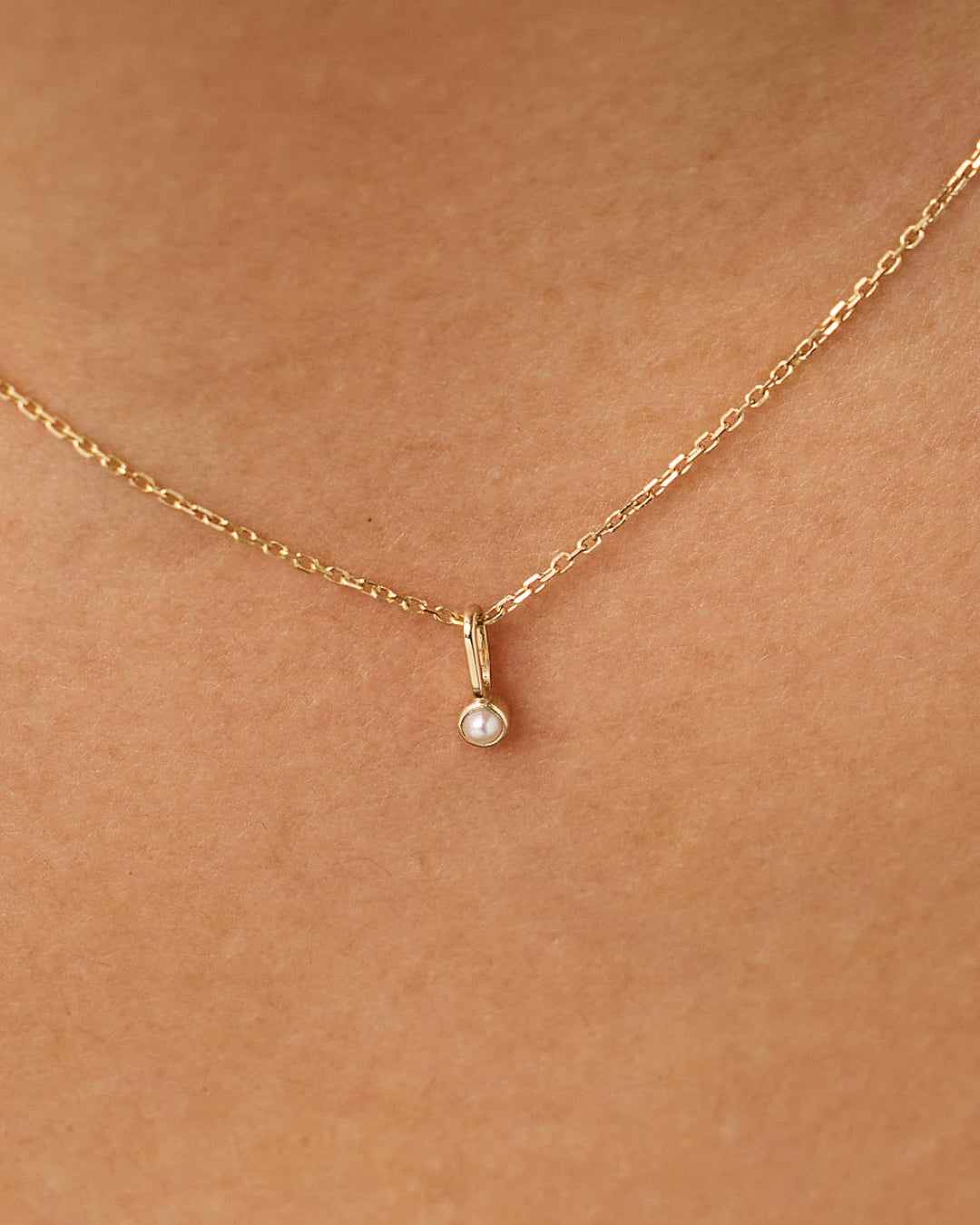 Solid Yellow Gold - Pearl Mini Birthstone Necklace