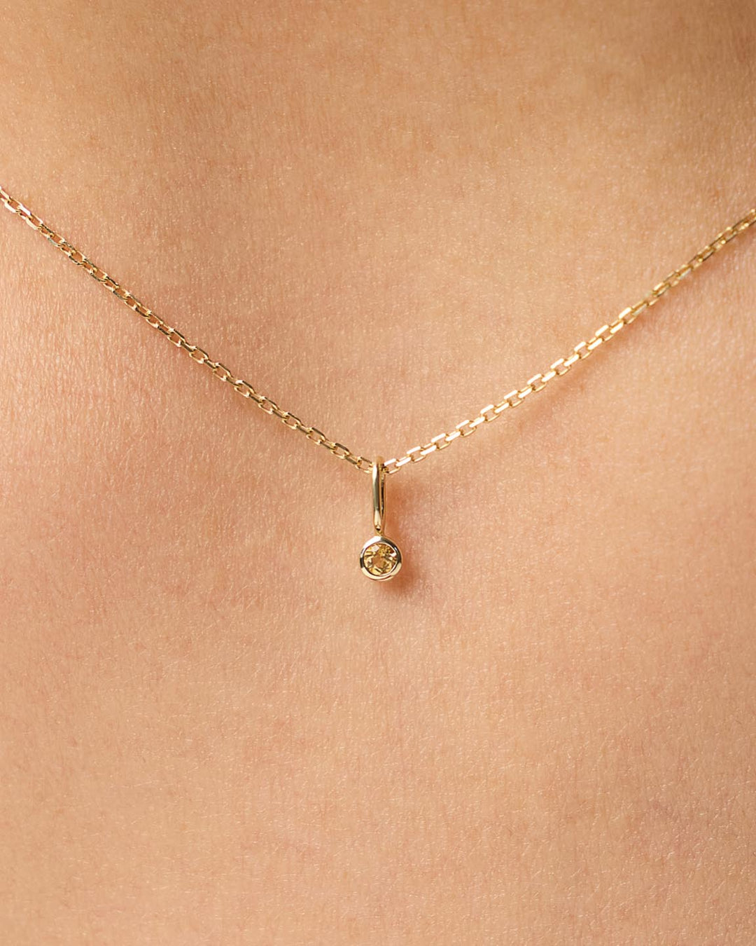 Solid Yellow Gold - Citrine Mini Birthstone Necklace