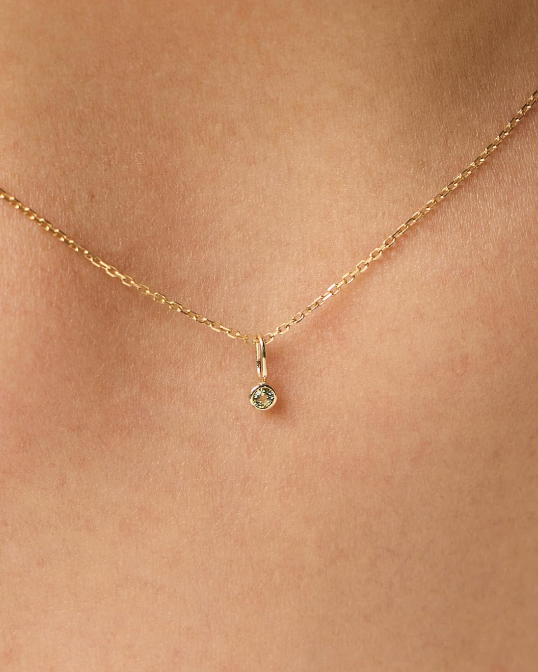 Solid Yellow Gold - Peridot Mini Birthstone Necklace