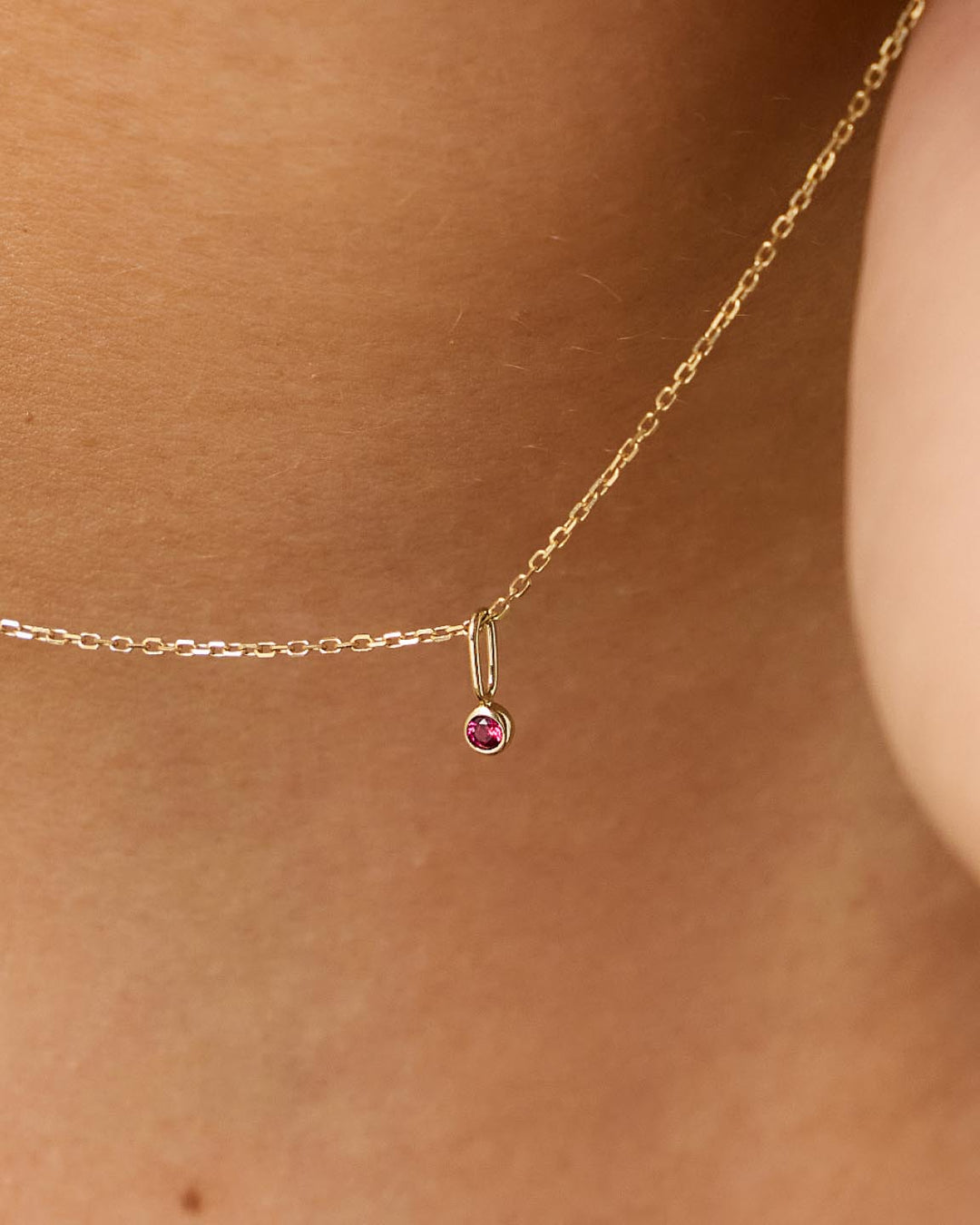 Solid Yellow Gold - Ruby Mini Birthstone Necklace