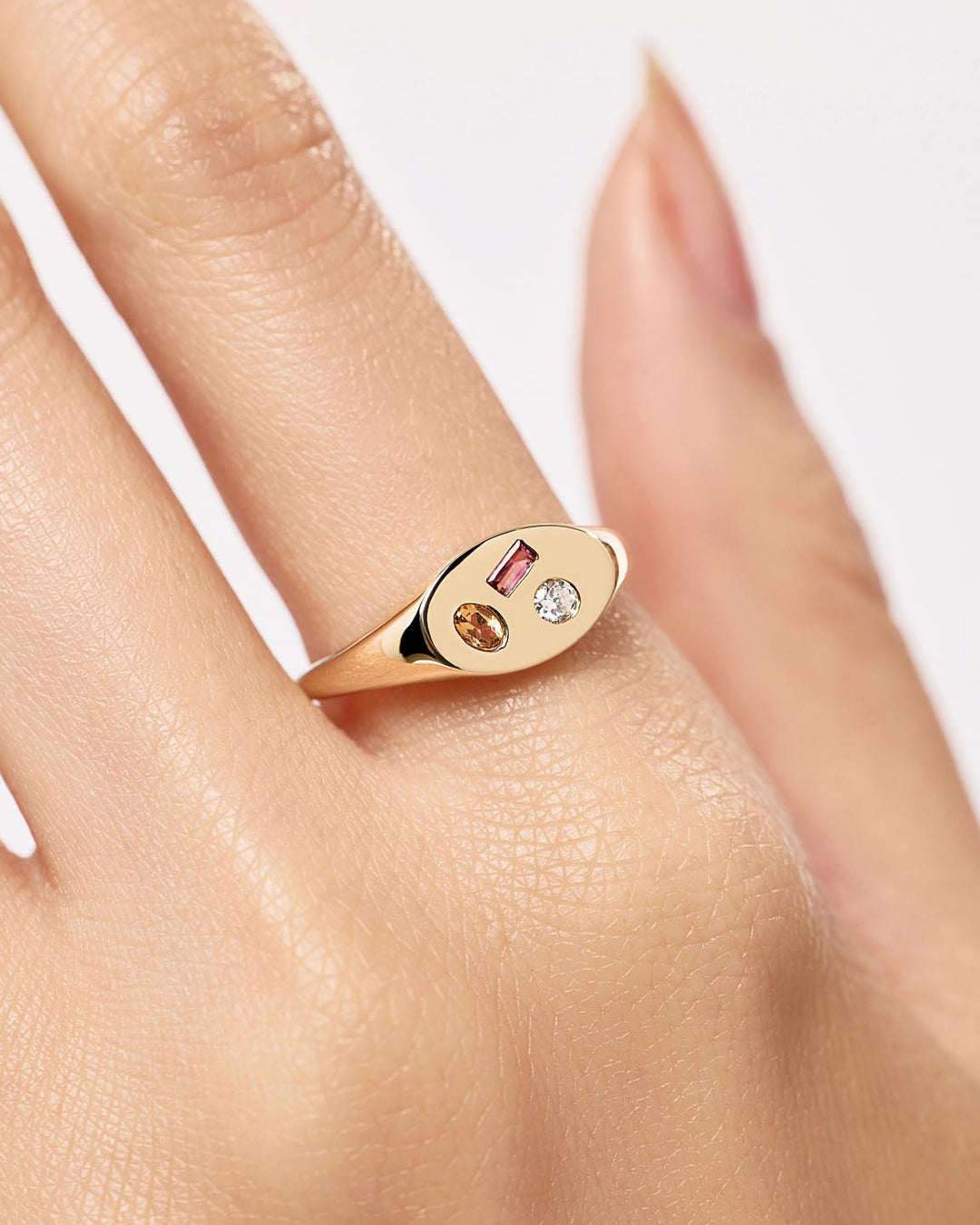 Birthstone Ring - 3 Stone Signature Signet Ring