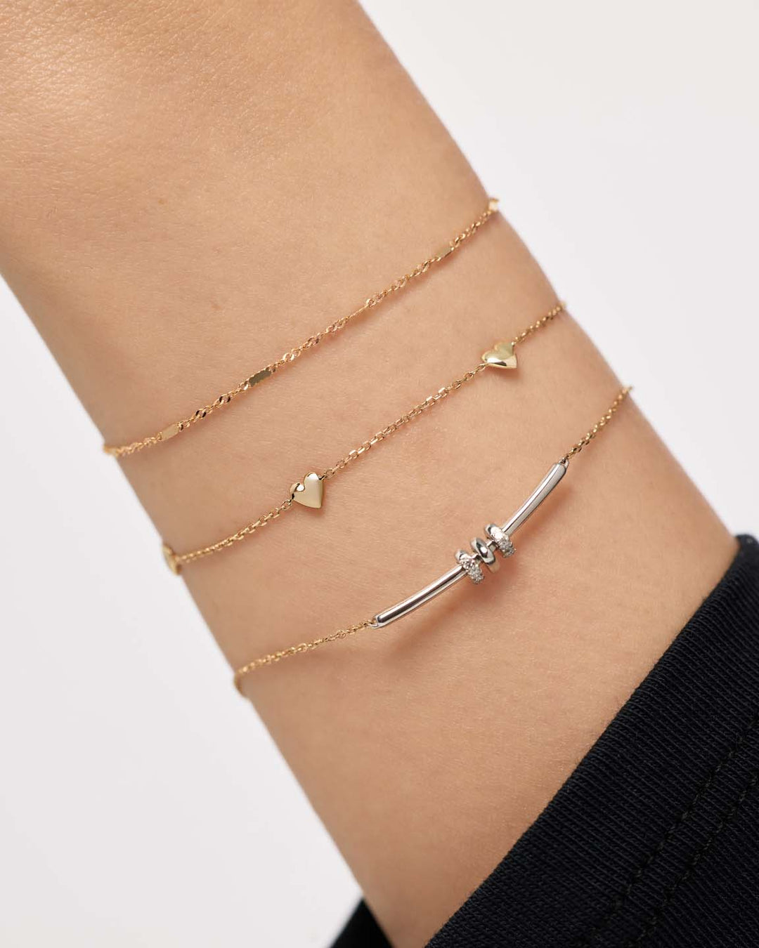 Solid Yellow Gold - Heart Station Bracelet