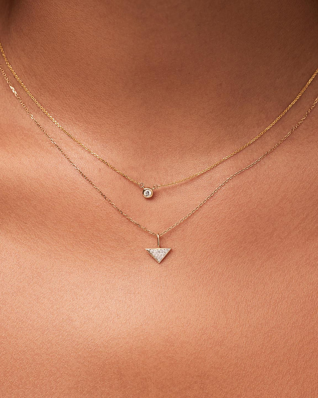 Solid Yellow Gold - Trillion Diamond Charm Necklace