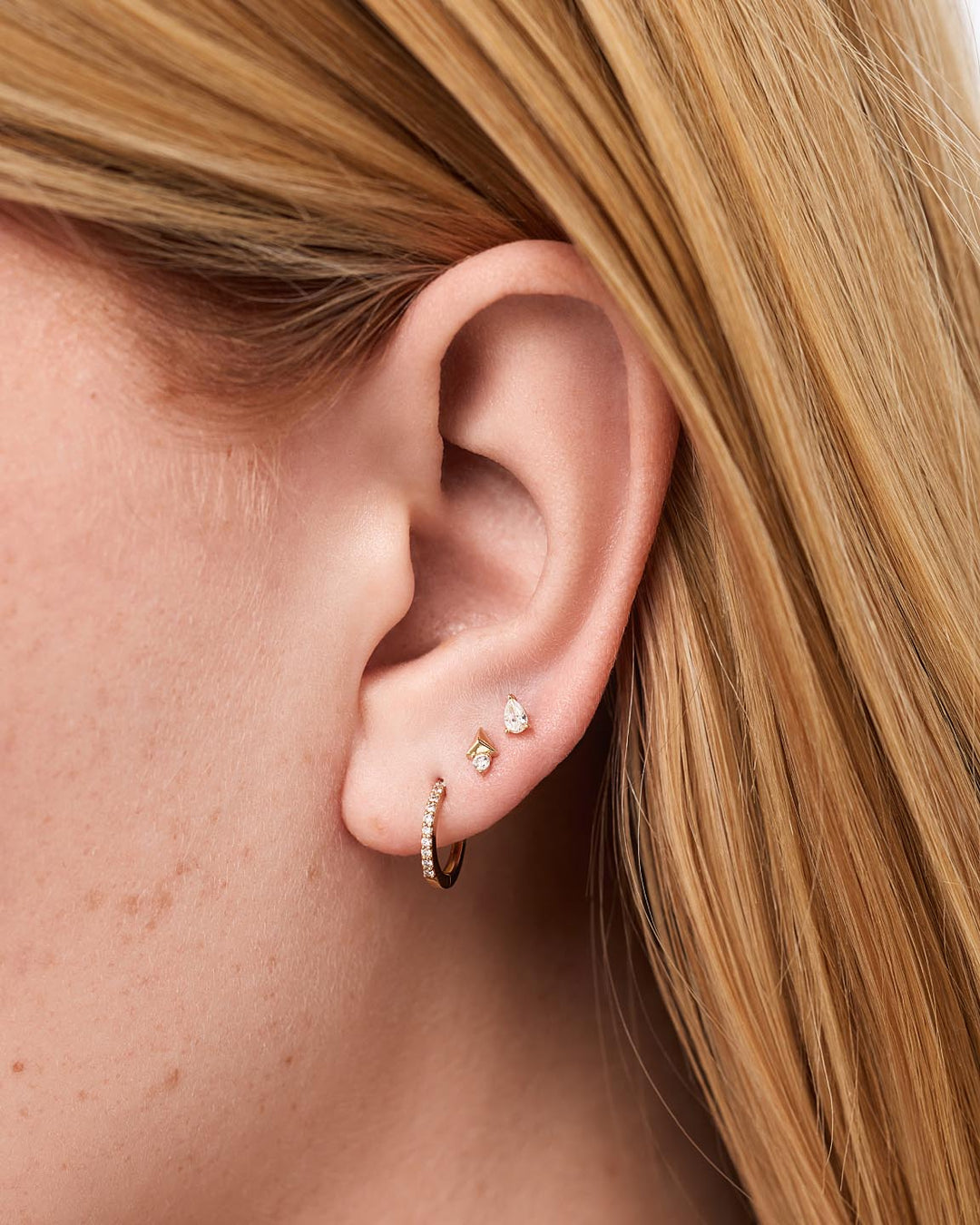 Solid Yellow Gold - Diamond Pyramid Flatback Studs