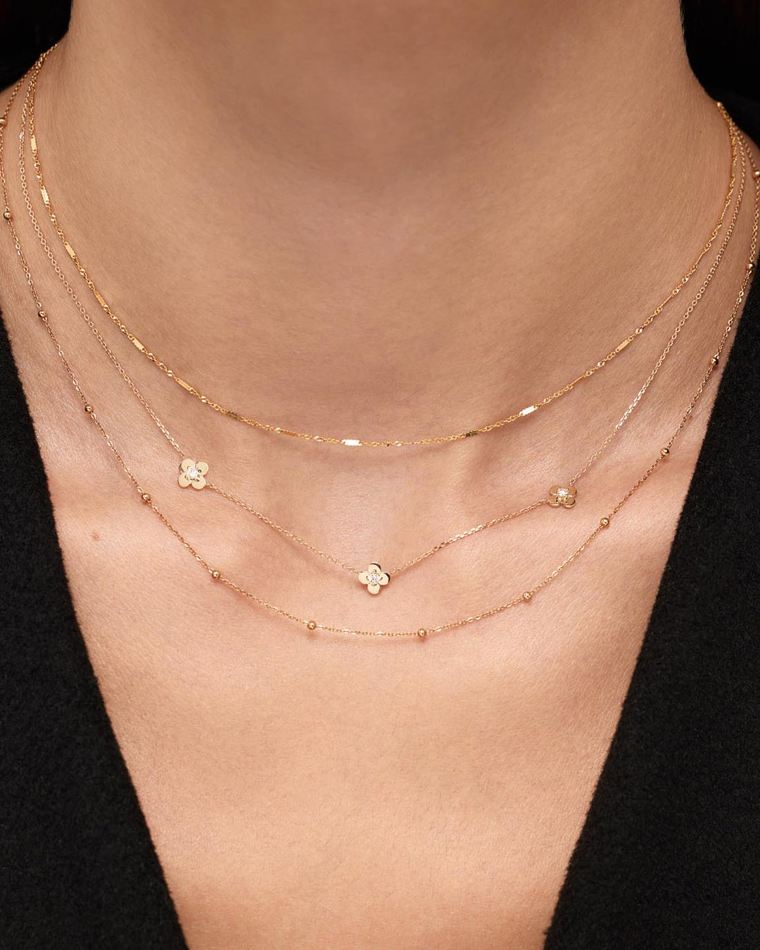 Solid Gold Diamond Solid Bloom Spring Ring Clasp Fine Flower Chain Necklaces Ana Luisa Mini Flower Station Necklace