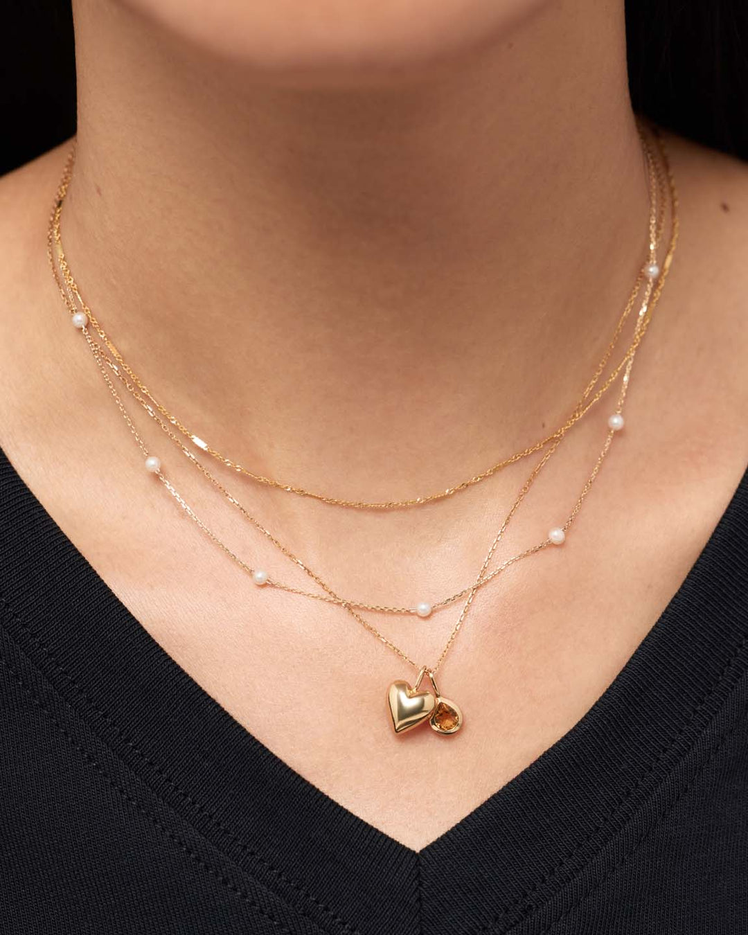 Solid Yellow Gold - Pearl Station Necklace
