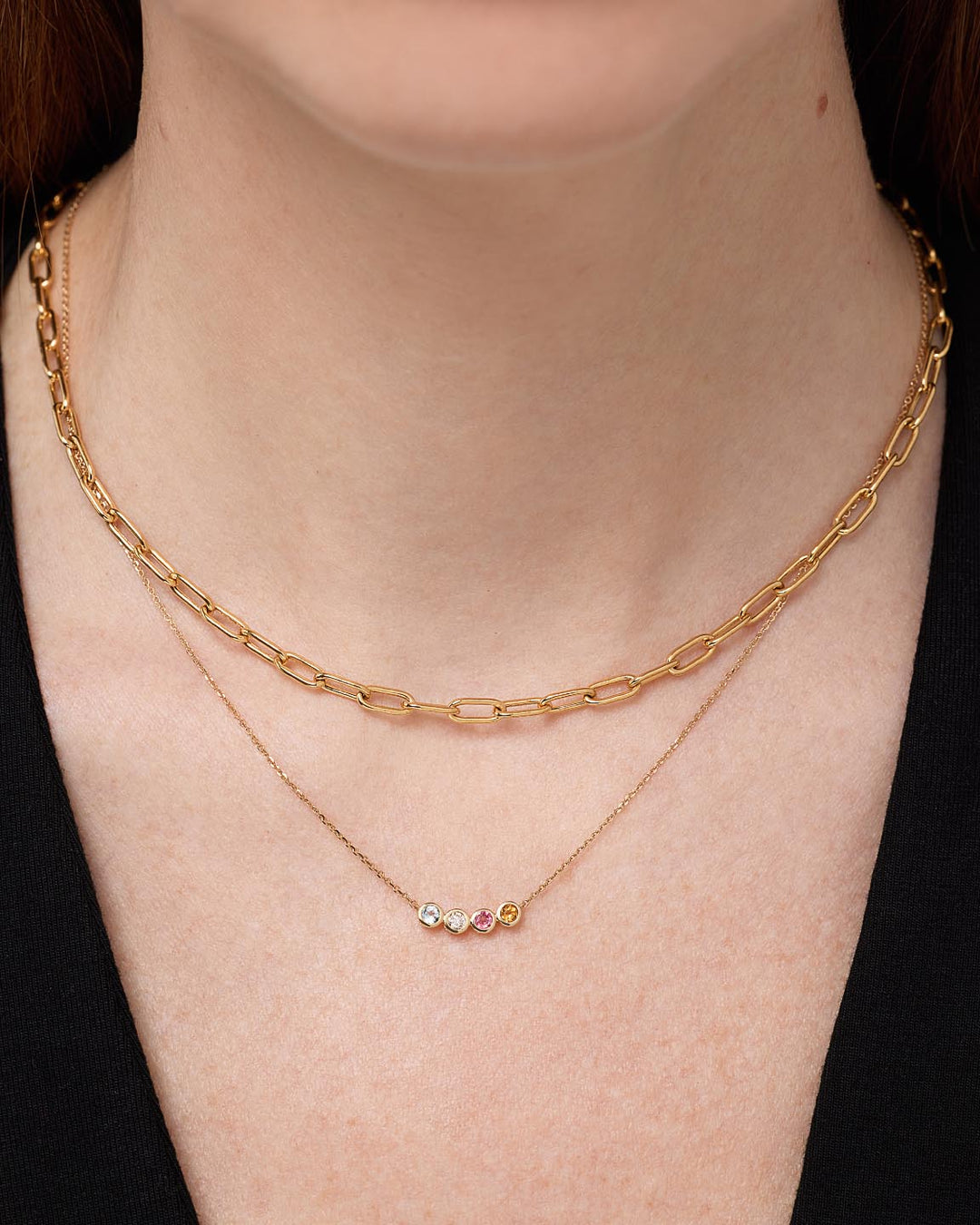 Solid Yellow Gold - 4 Stone Birthstone Necklace