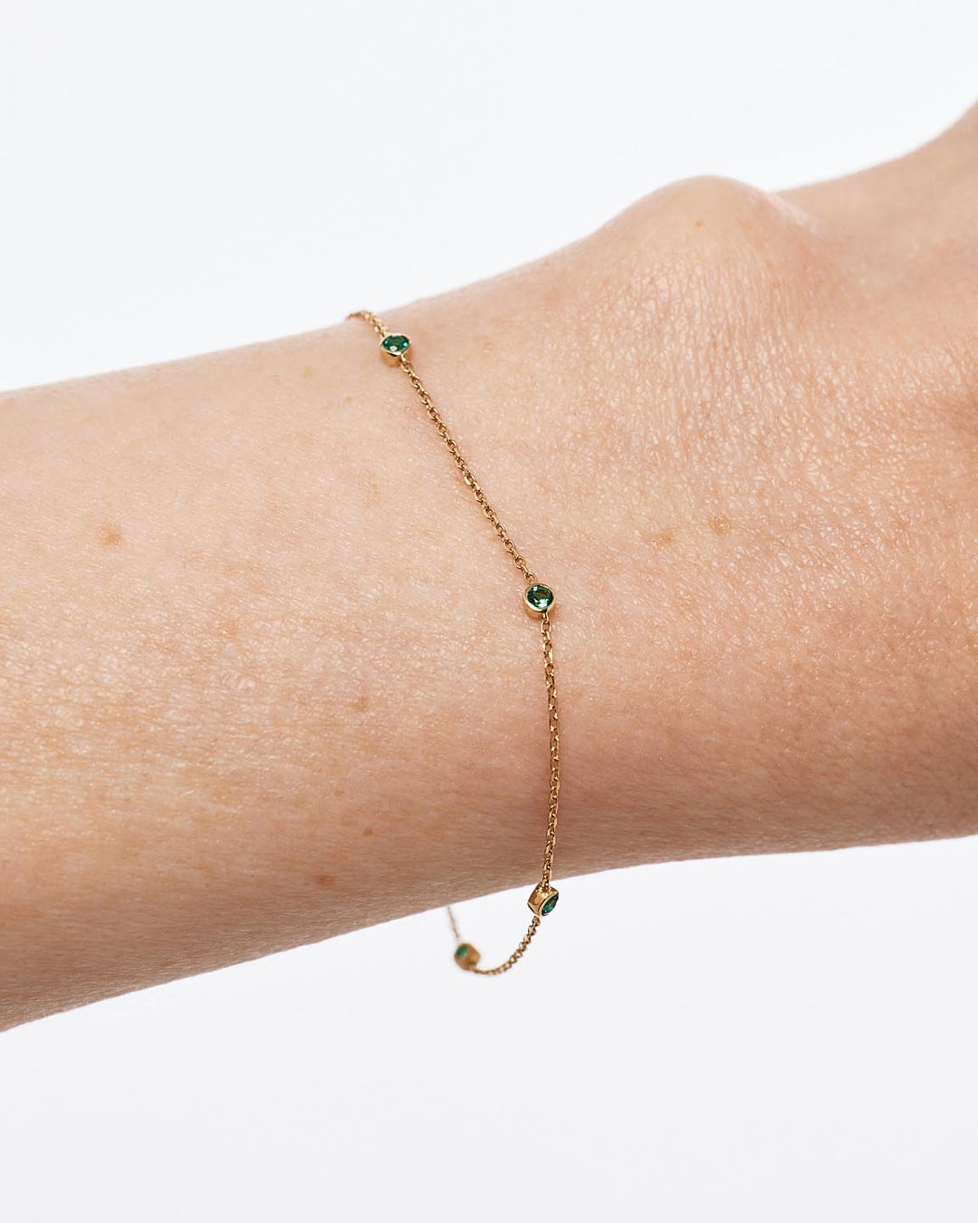 Solid Yellow Gold - Alexandrite Birthstone Station Bracelet