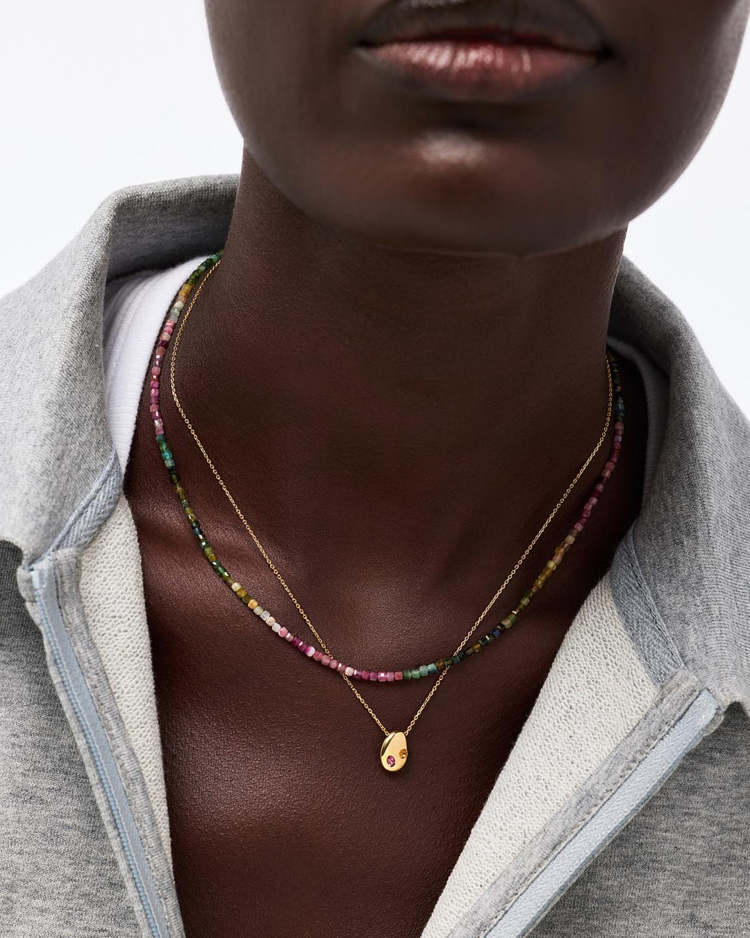 Solid Yellow Gold - 2 Stone Memento Necklace