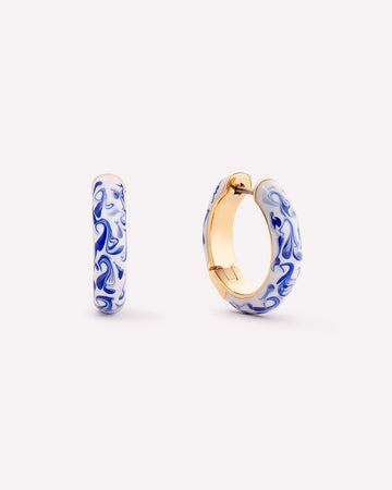 Hoop Earrings - Giulia Medium Marble Blue