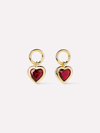 14K Gold Plated Red Cubic Zirconia Pull On Earring Charms For Women Ana Luisa Red Heart Charms