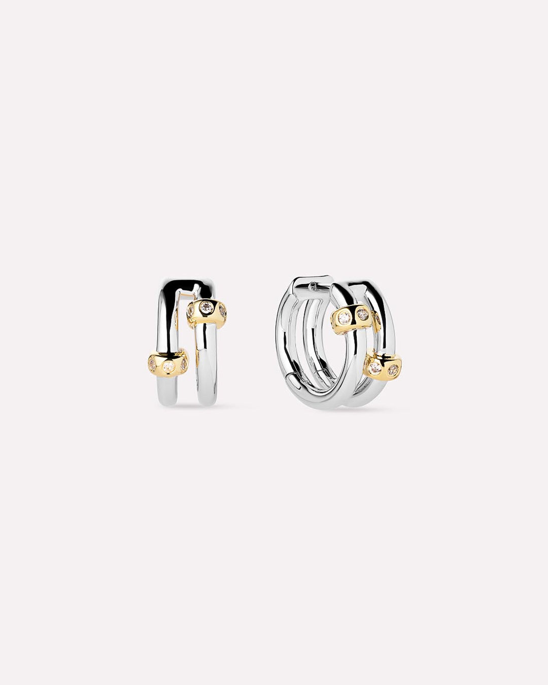 14K Gold Rhodium Plated Edgy Two Tone Hoop Earrings For Women Ana Luisa Cyrus Double