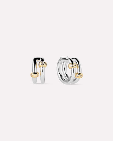 14K Gold Rhodium Plated Edgy Two Tone Hoop Earrings For Women Ana Luisa Cyrus Double
