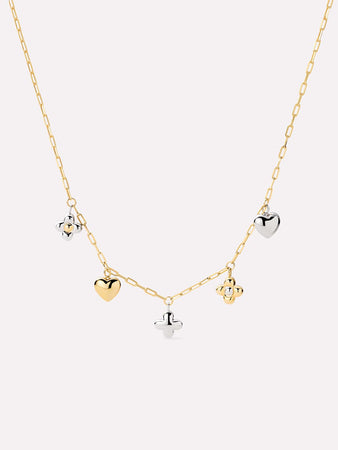 14K Gold Rhodium Plated Flowers Hearts Pillow Charms Statement Charm Necklaces For Women Ana Luisa Azura Charm Necklace
