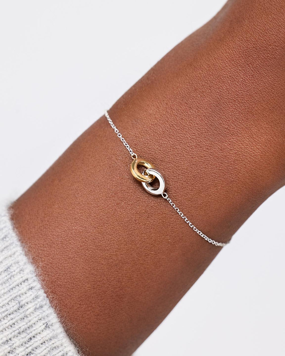 10K Solid White Gold Links Circle Charm Bracelet For Women Ana Luisa Duo Links Bracelet
