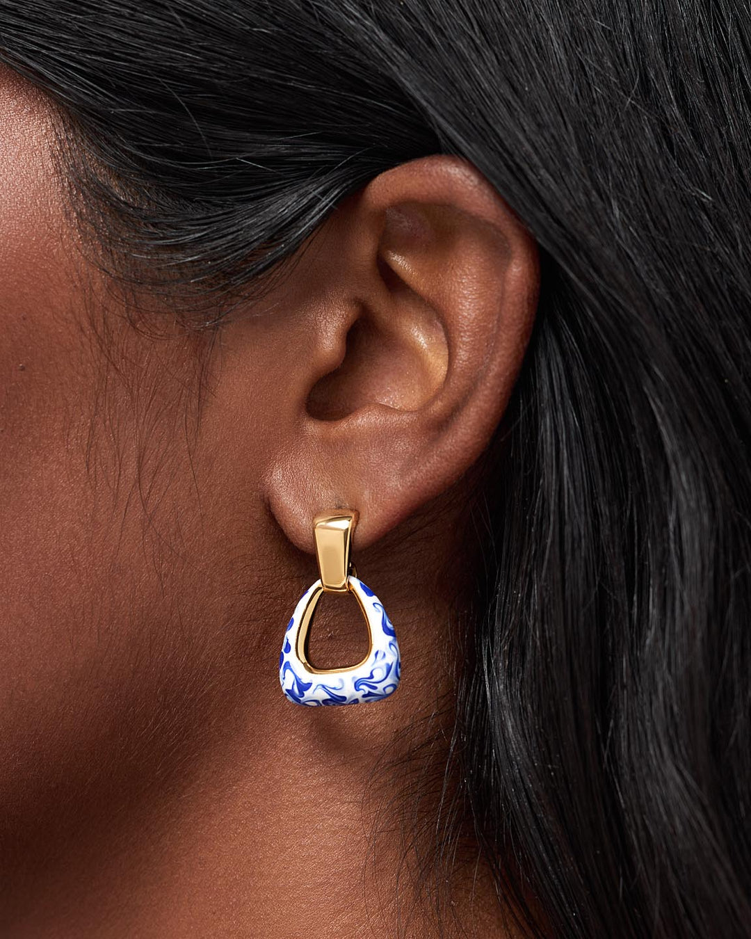 Drop Earrings - Dakota Door Knocker Marble Blue