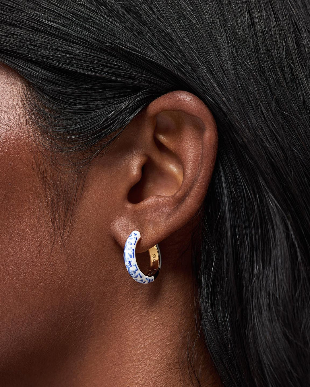 Hoop Earrings - Giulia Medium Marble Blue