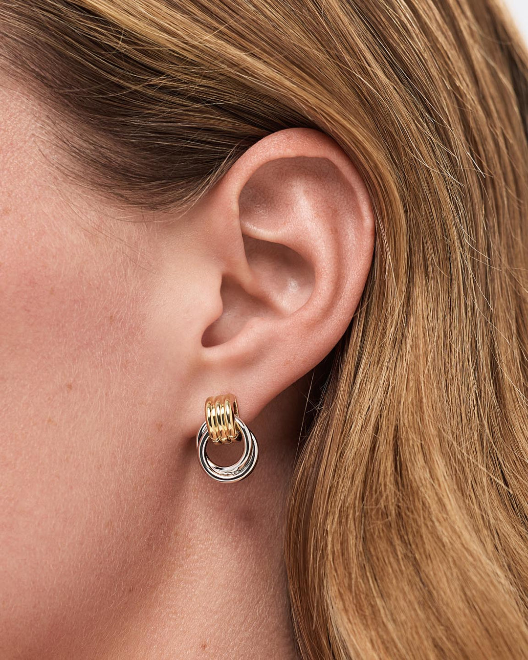 14K Gold Rhodium Plated Door Knocker Two Tone Drop Earrings For Women Ana Luisa Ryle Two Tone