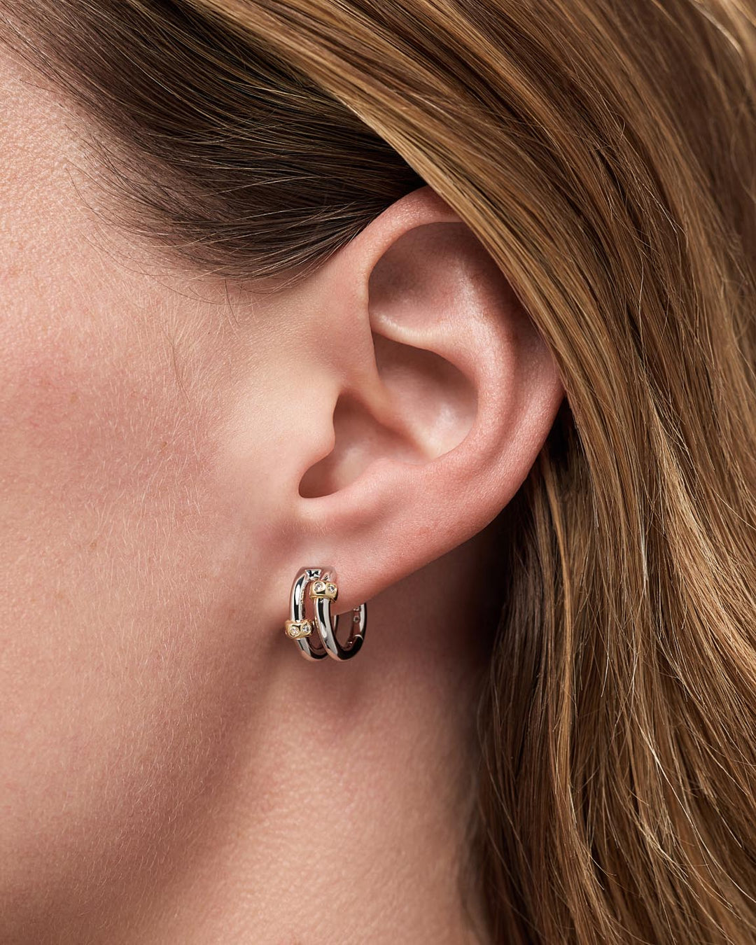 14K Gold Rhodium Plated Edgy Two Tone Hoop Earrings For Women Ana Luisa Cyrus Double