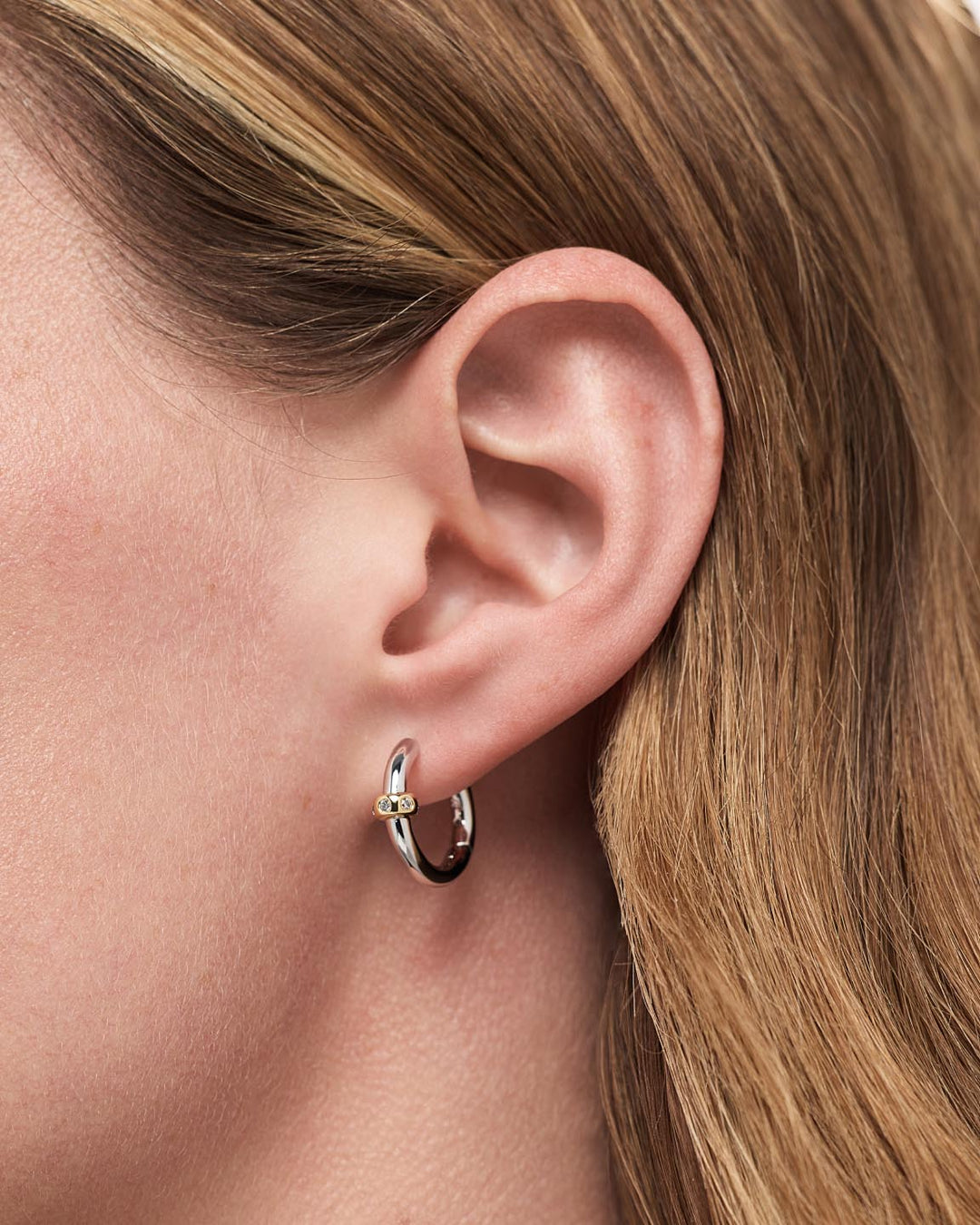 14K Gold Rhodium Plated Two Tone Edgy Hoop Earrings For Women Ana Luisa Cyrus