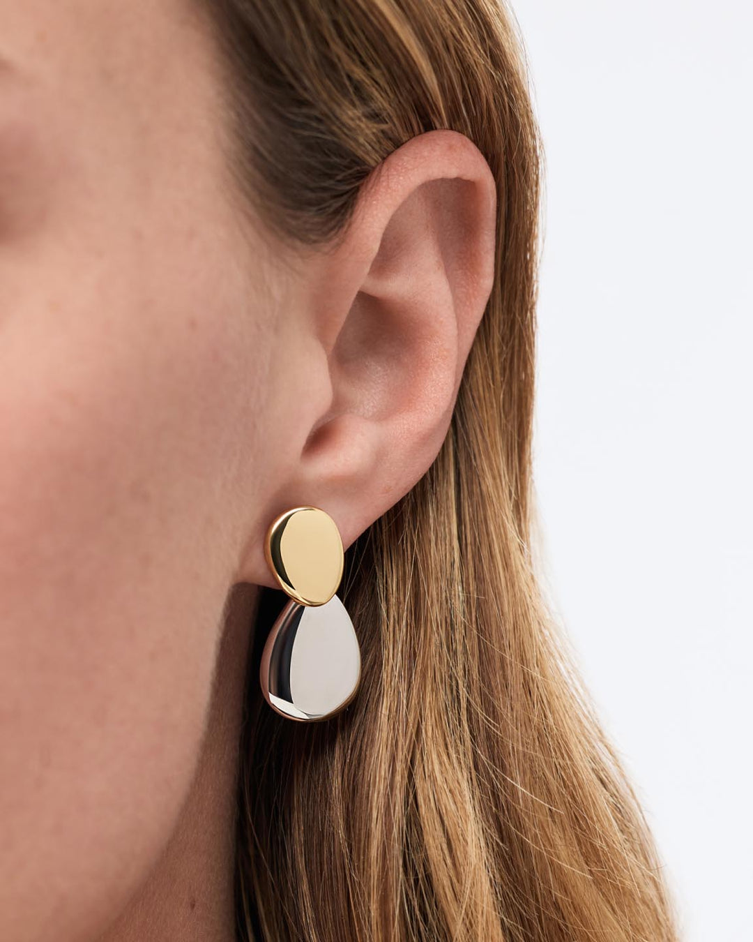 14K Gold Rhodium Plated Two Tone Pebble Statement Drop Earrings For Women Ana Luisa Pebble Earrings Two Tone