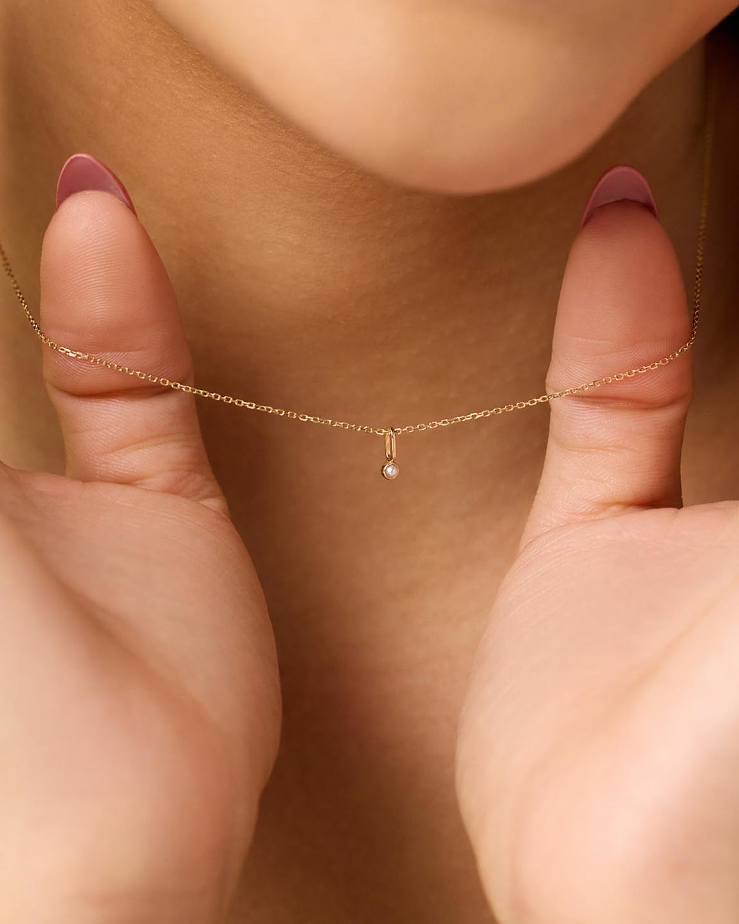 Solid Yellow Gold - Pearl Mini Birthstone Necklace