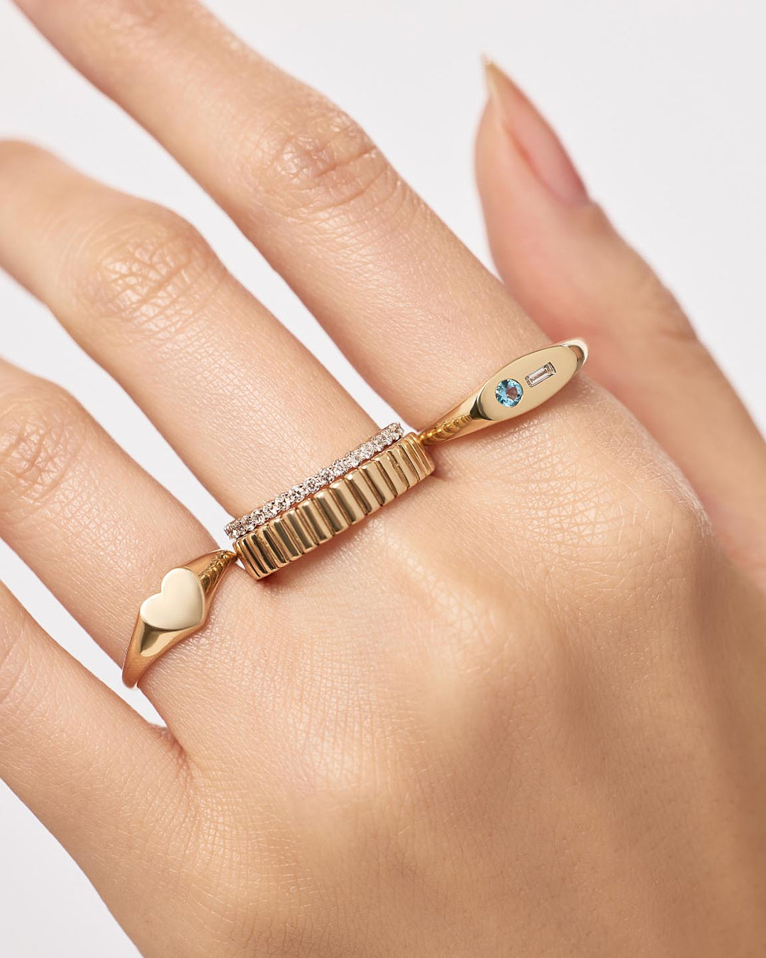 Solid Yellow Gold - 2 Stone Signature Signet Ring