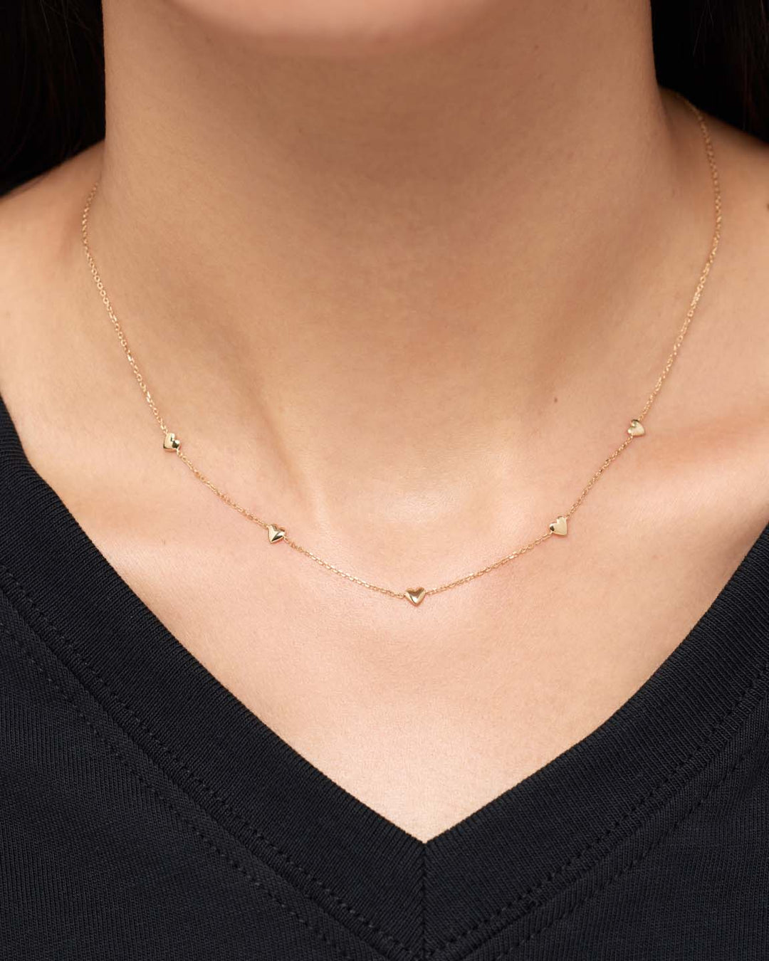 Solid Yellow Gold - Heart Station Necklace