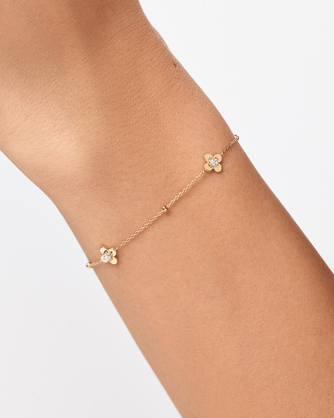 Solid Gold Diamond Solid Bloom Fine Flower Spring Ring Clasp Charm Bracelets Ana Luisa Mini Flower Station Bracelet