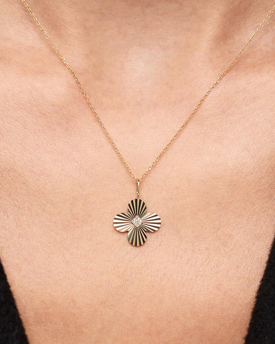 Solid Gold Diamond Solid Bloom Fine Green Flower Pendants Necklace Charms For Women Ana Luisa Flower Charm Diamond