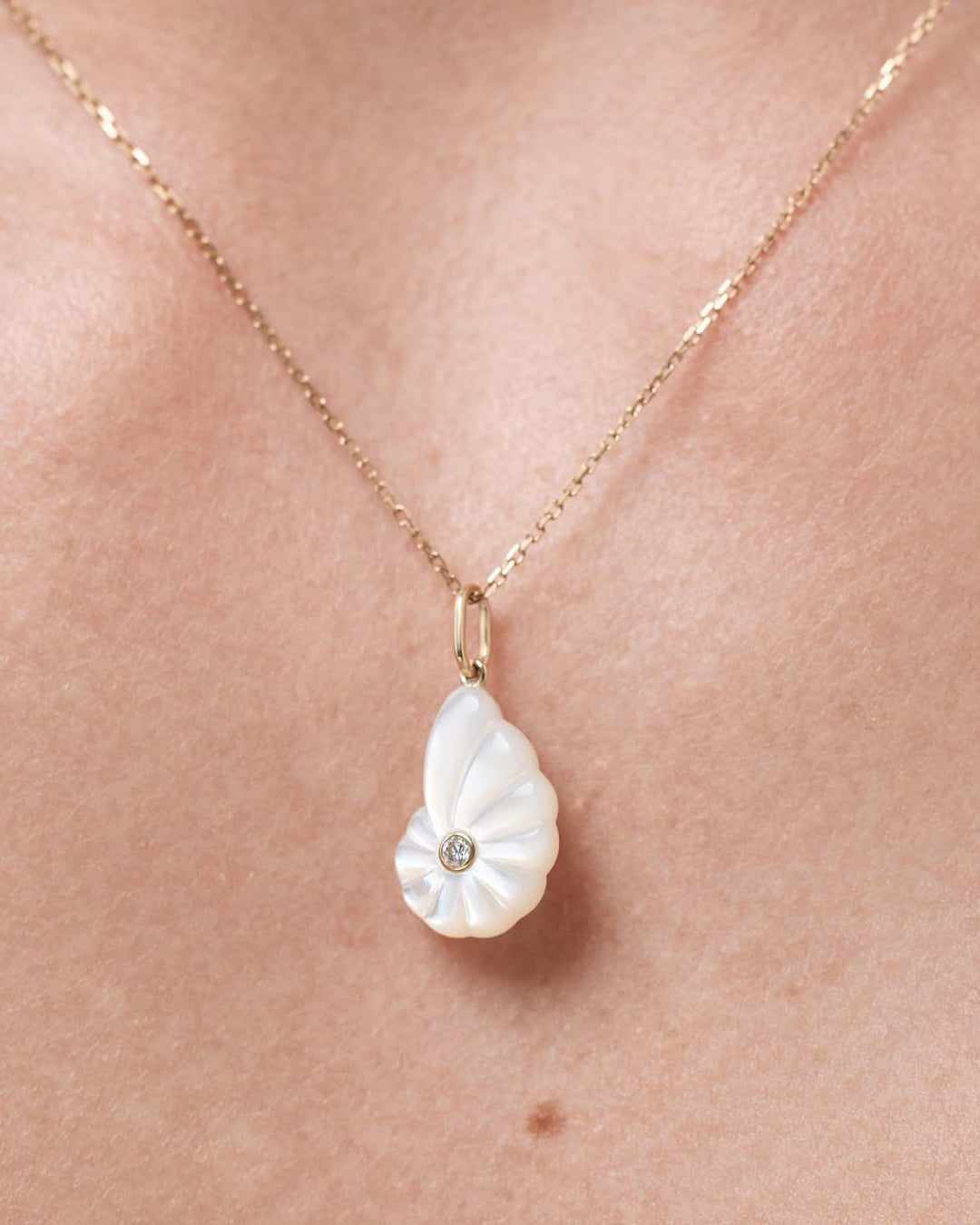 Solid Yellow Gold - Mother of Pearl Shell Charm