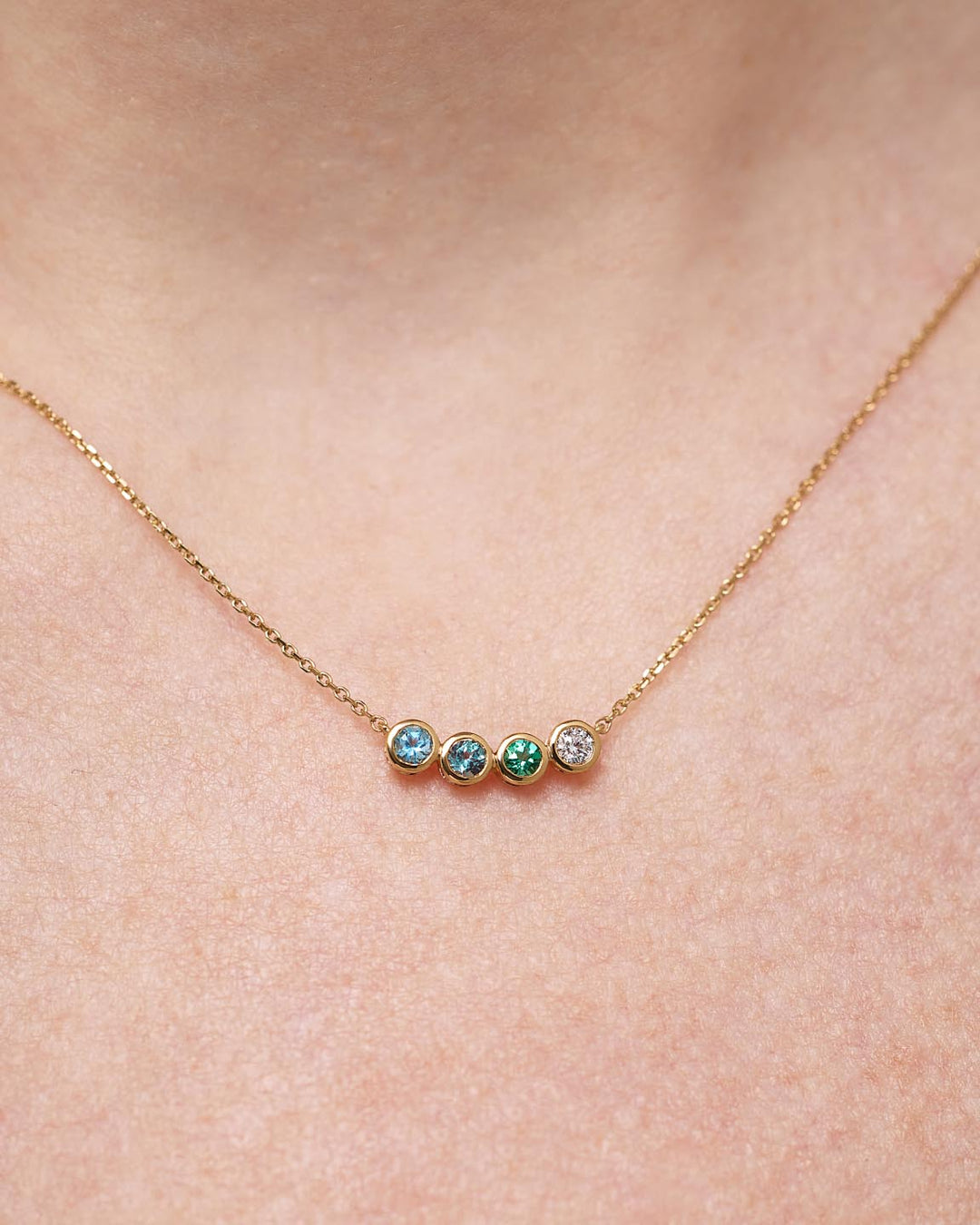 Solid Yellow Gold - 4 Stone Birthstone Necklace