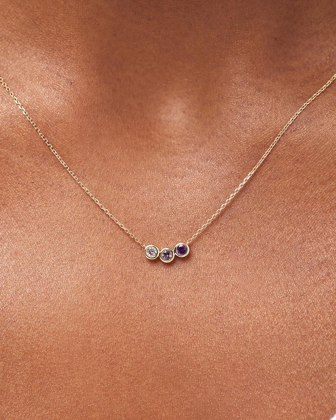 Solid Yellow Gold - 3 Stone Birthstone Necklace