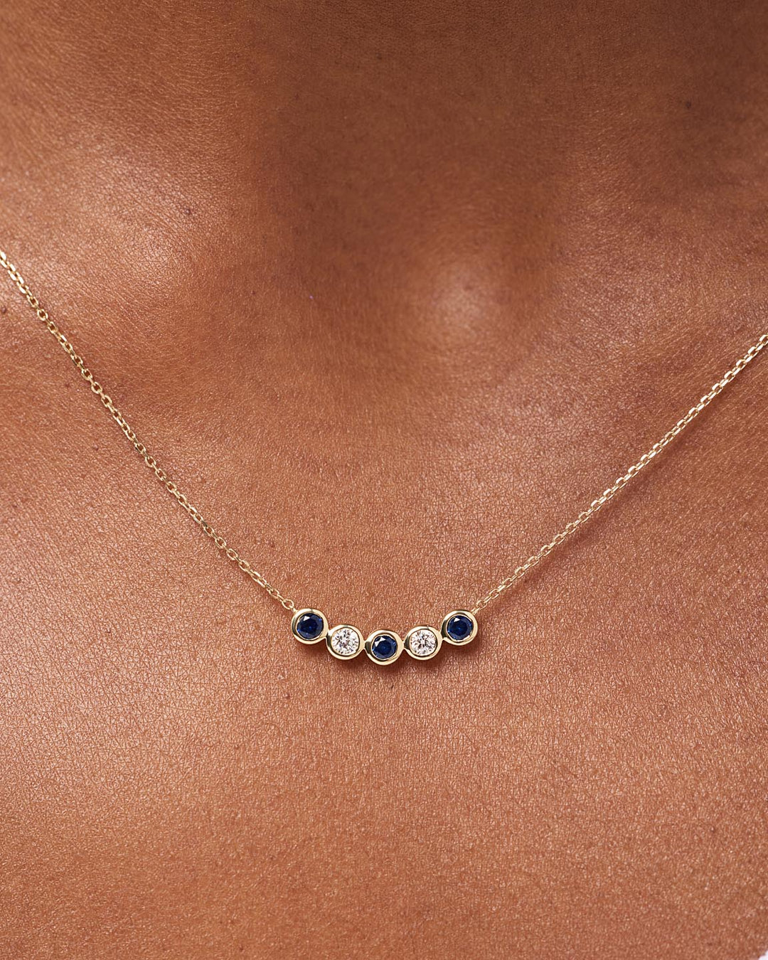 Solid Yellow Gold - 5 Stone Birthstone Necklace