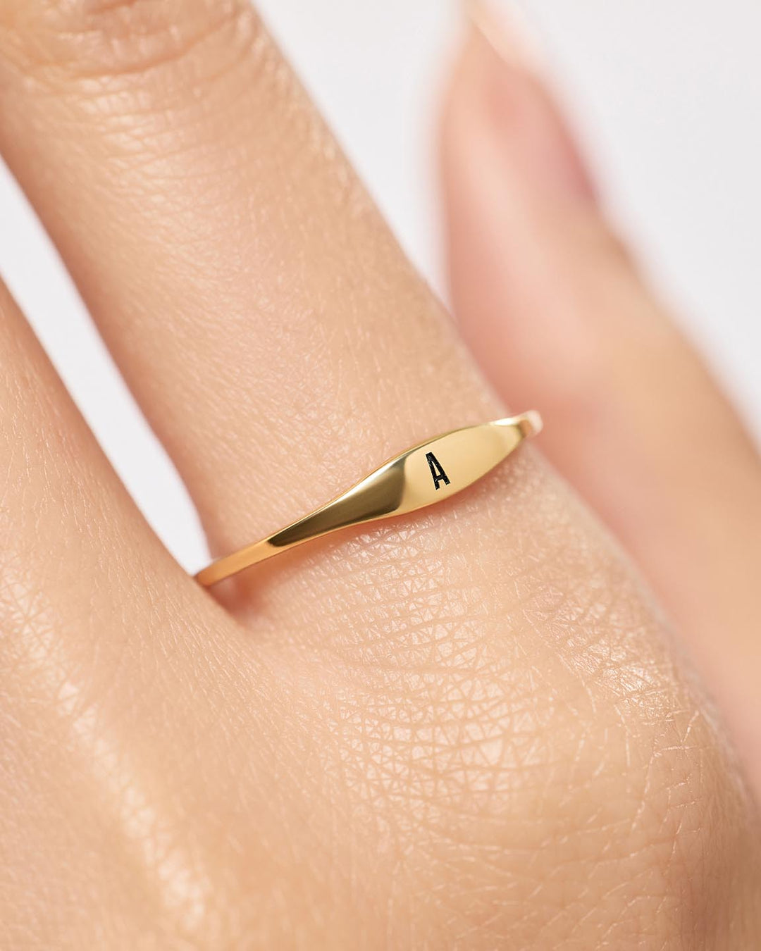 Solid Yellow Gold - Personalized Slim Signet Ring