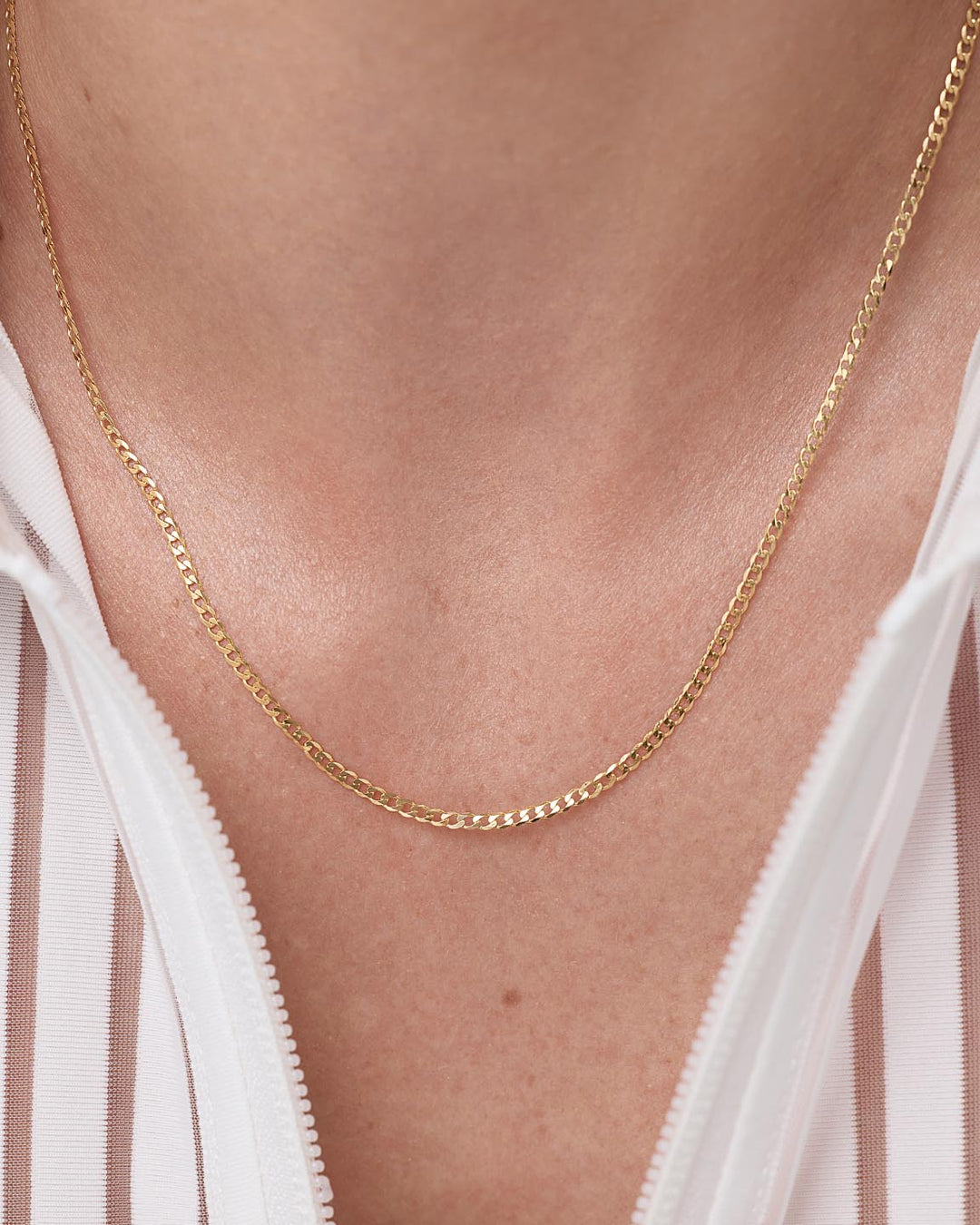 Solid Yellow Gold - Mini Curb Chain Necklace
