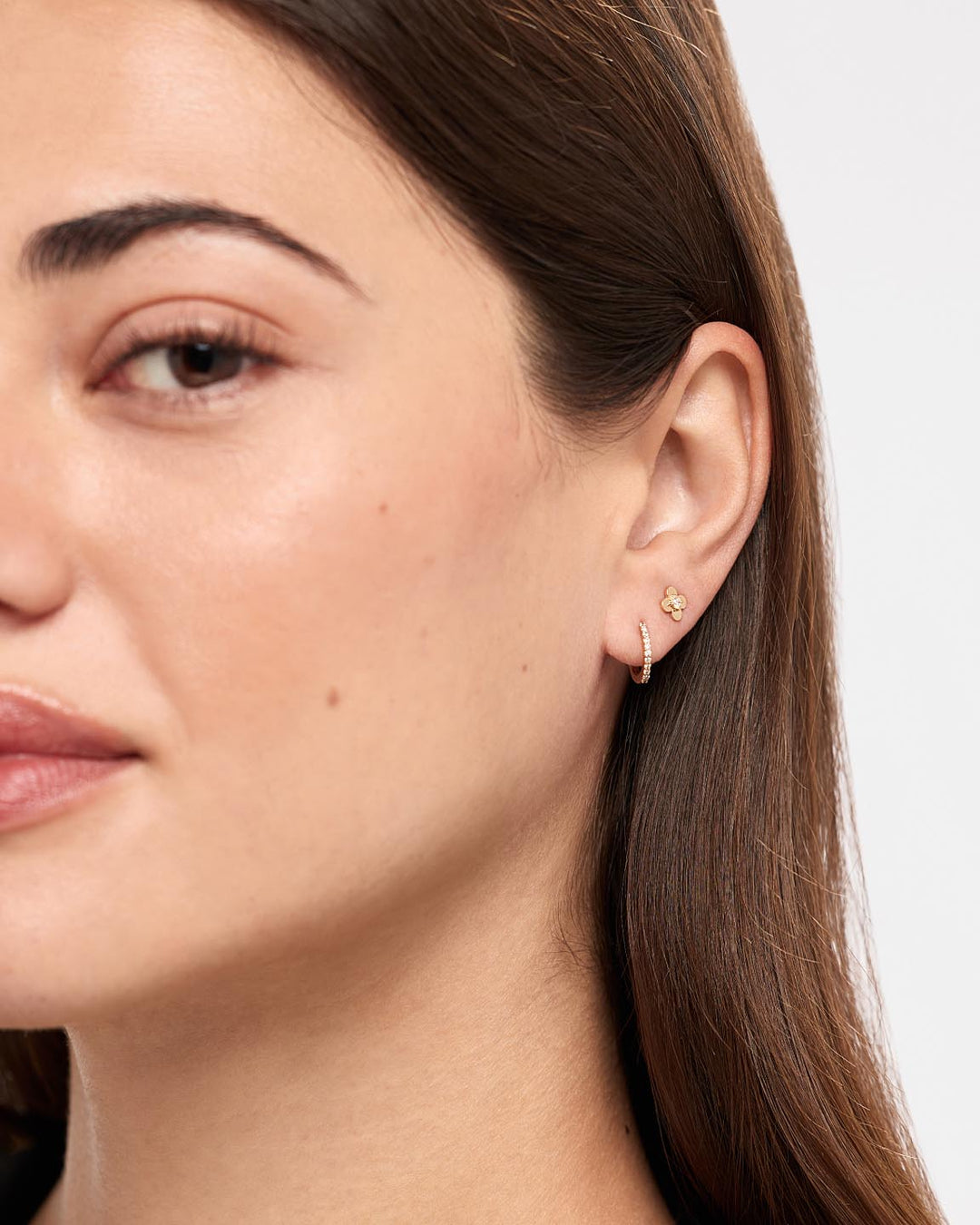 Solid Yellow Gold - Diamond Mini Flower Studs