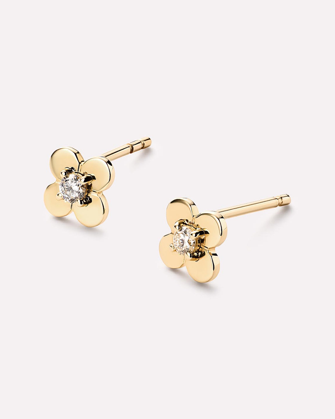 Solid Yellow Gold - Diamond Mini Flower Studs