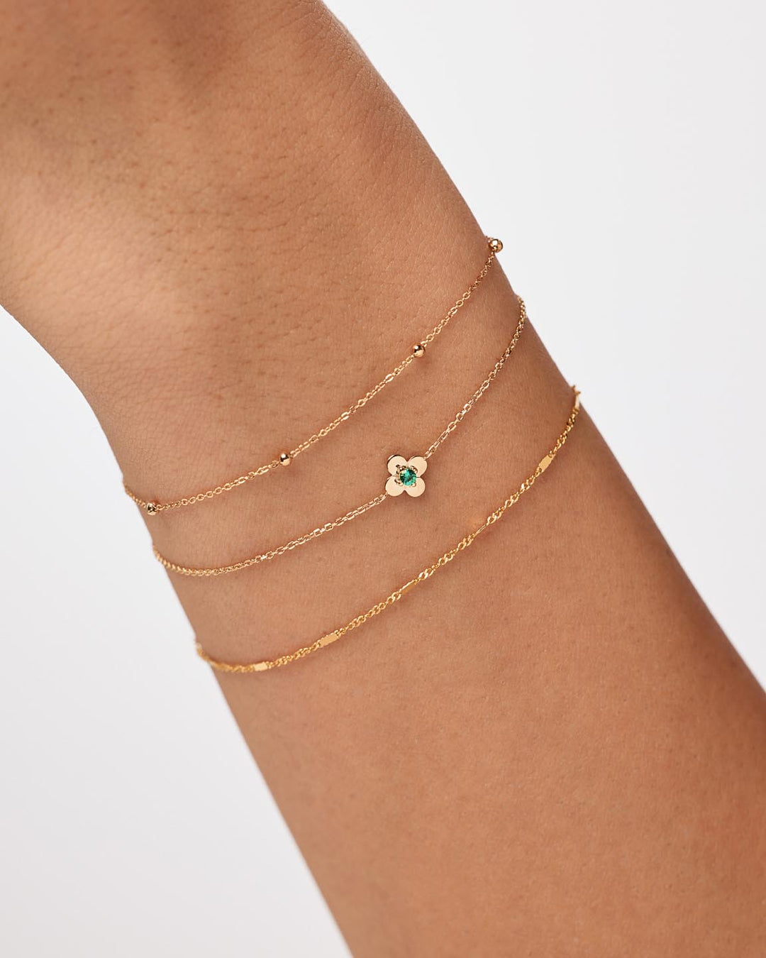 Solid Yellow Gold - Emerald Mini Flower Bracelet
