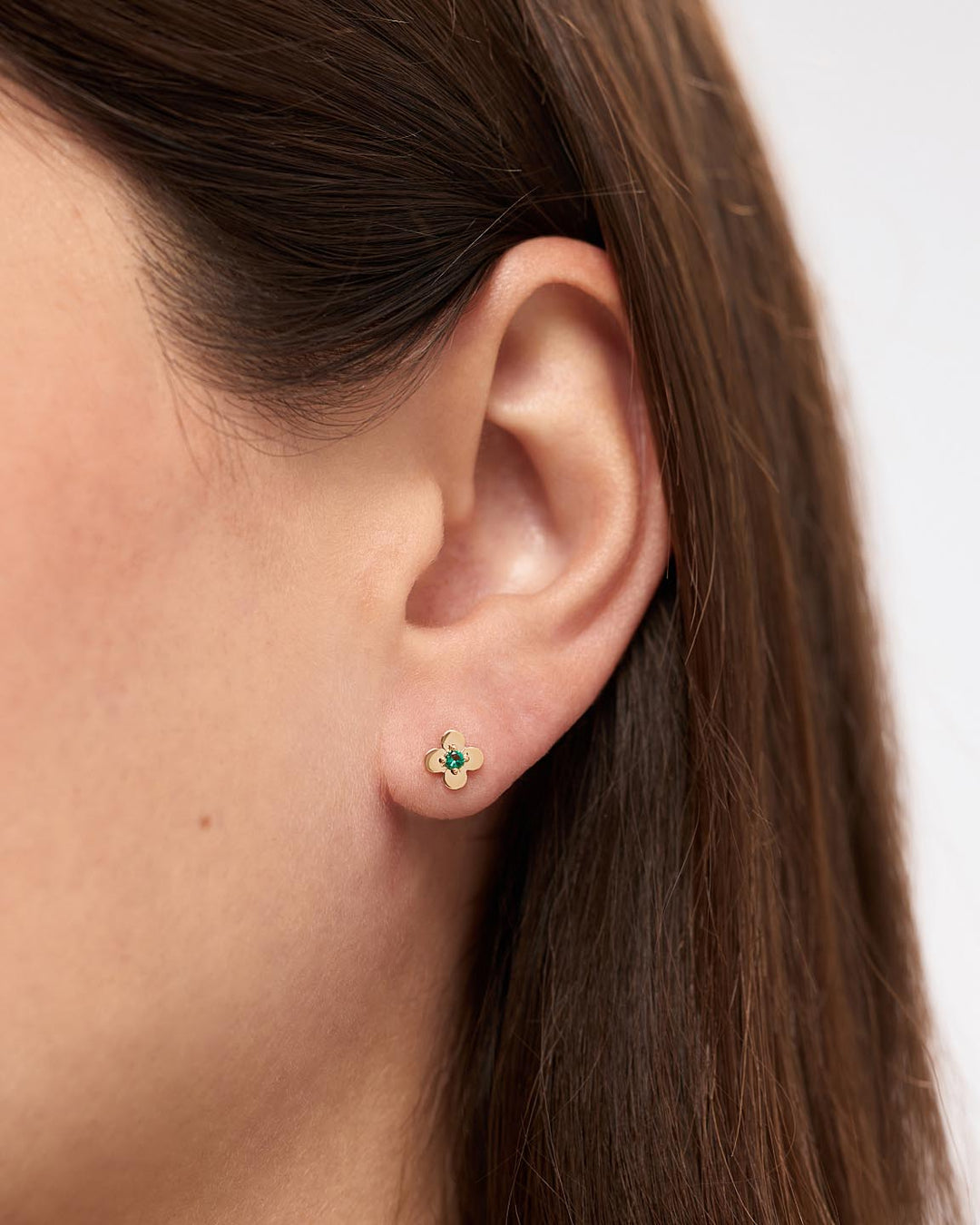 Solid Yellow Gold - Emerald Mini Flower Studs
