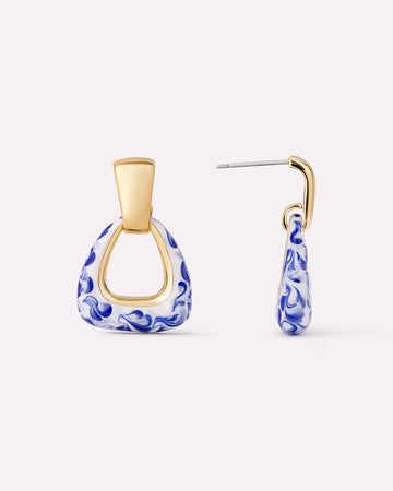 Drop Earrings - Dakota Door Knocker Marble Blue