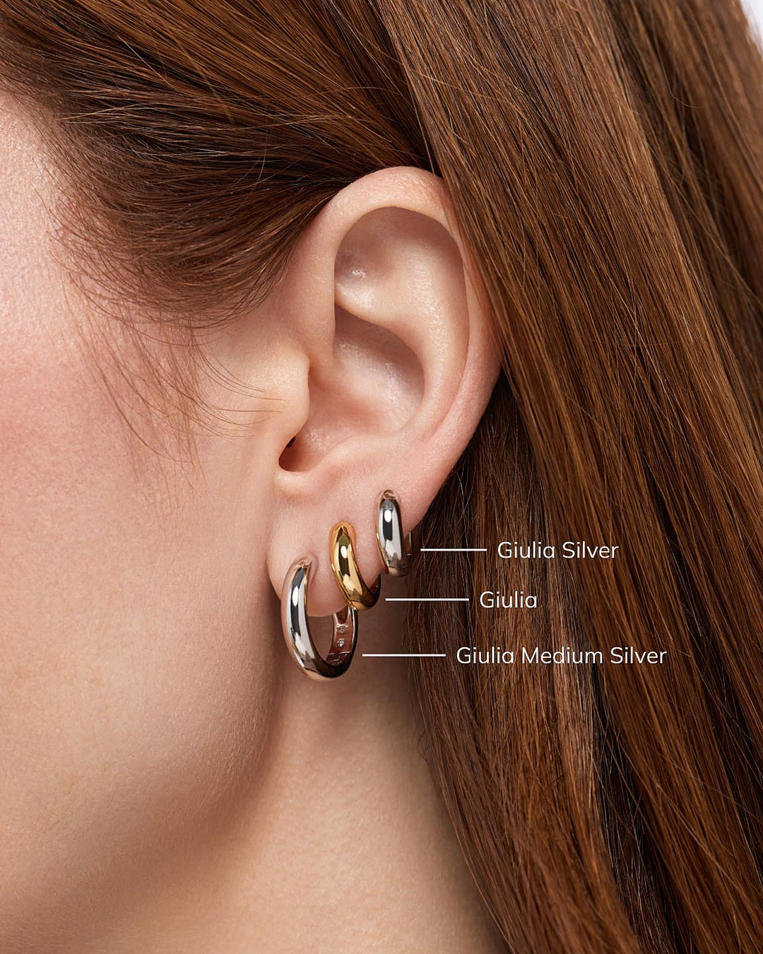 Silver Hoop Earrings - Giulia Medium Silver