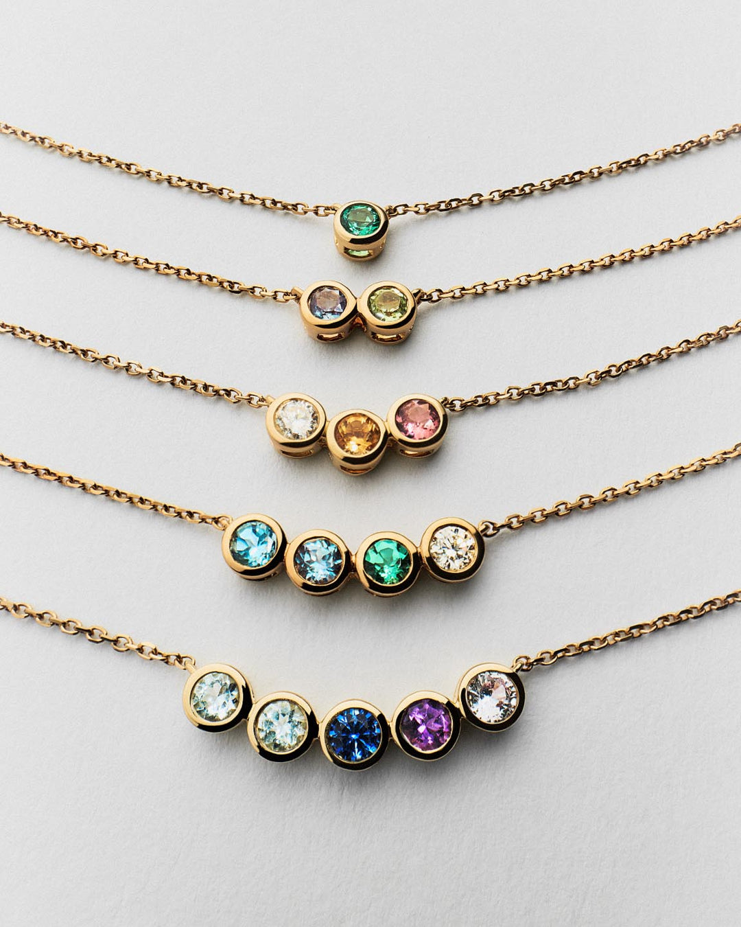 Solid Yellow Gold - 4 Stone Birthstone Necklace