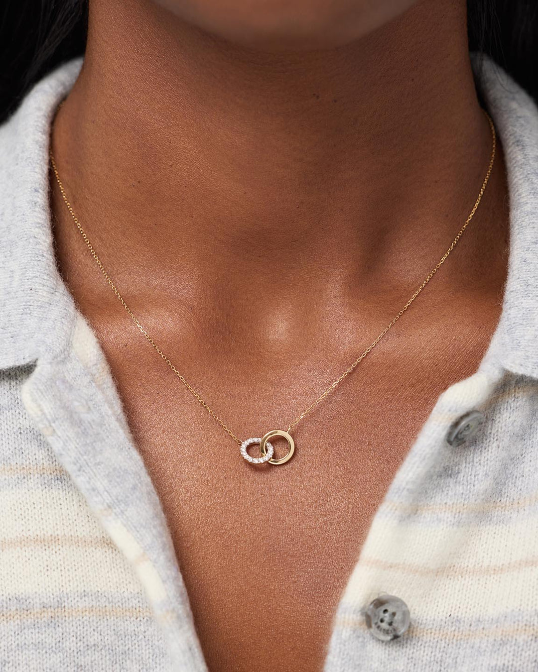 10K Solid Gold Diamond Links Circle Pendant Necklaces For Women Ana Luisa Duo Links Diamond Necklace