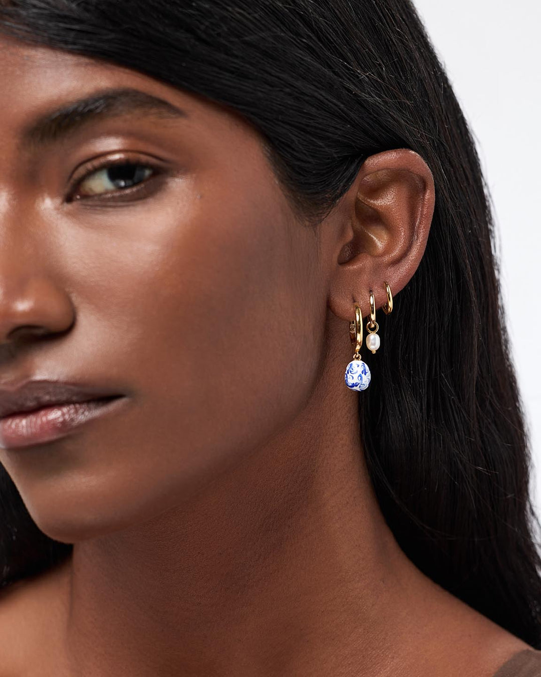 Drop Earrings - Lainey Medium Marble Blue