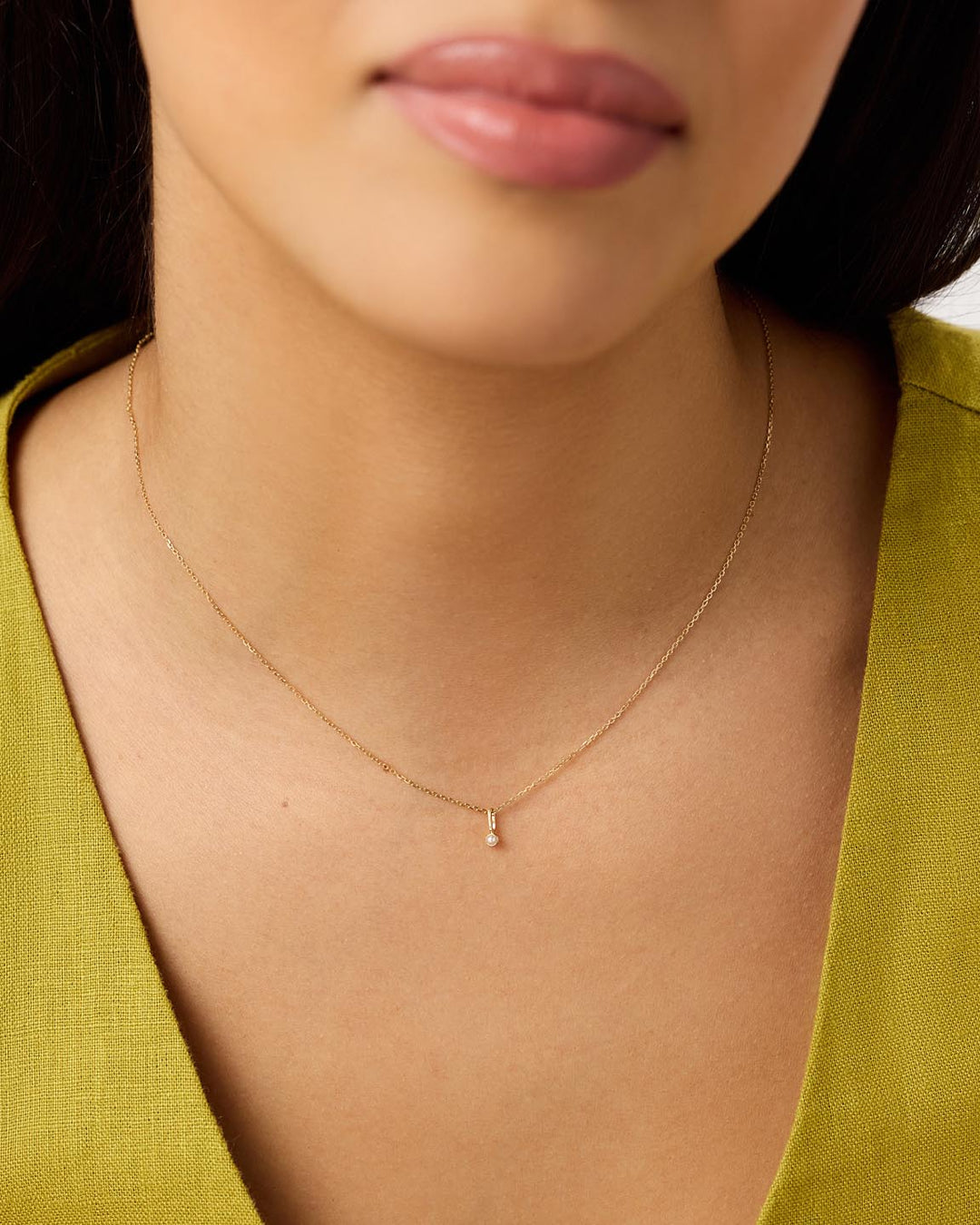 Solid Yellow Gold - Pearl Mini Birthstone Necklace