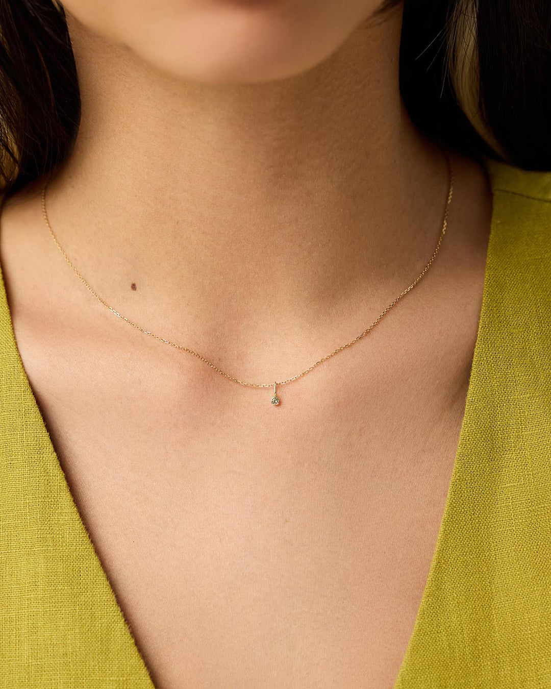 Solid Yellow Gold - Peridot Mini Birthstone Necklace