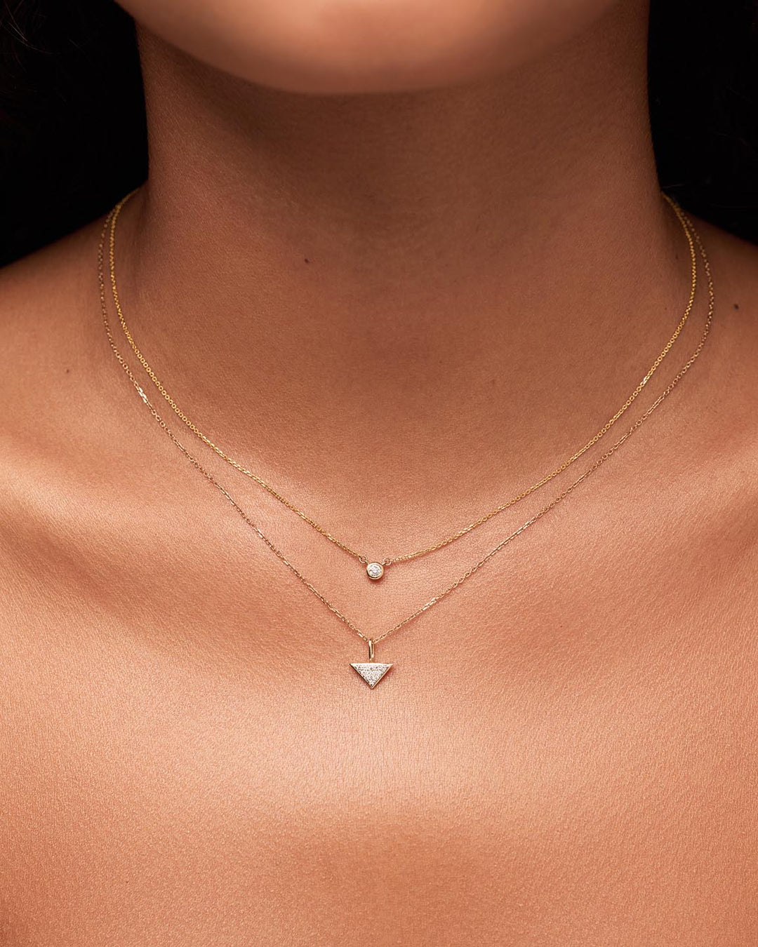 Solid Yellow Gold - Trillion Diamond Charm Necklace